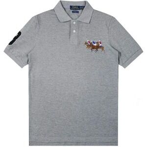Polo Ralph Lauren Mens XXL Custom Slim Fit Triple Pony Polo Shirt Heather Grey